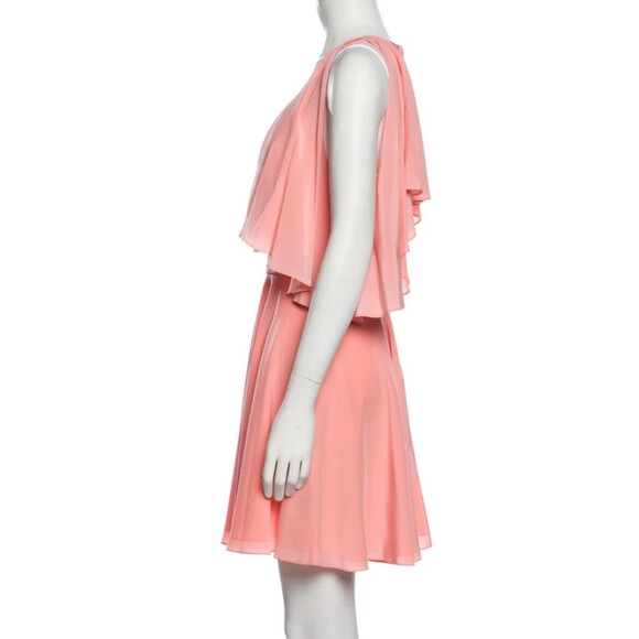 DESIGNER JAY GODFREY PEACH V NECK RUFFLE SILK DRESS SIZE 12.R - Picture 4 of 12